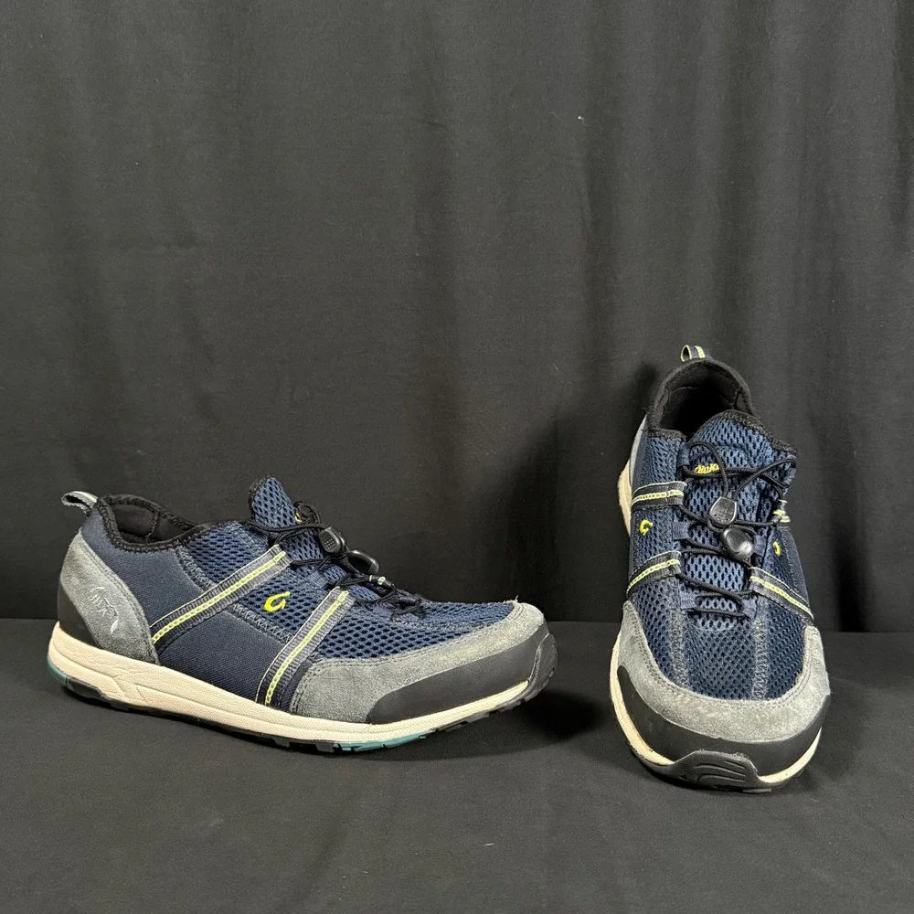 Olukai Mens Kia'i Trainer Navy Dark Shadow Grey Mesh Leather Sneakers Mens 12